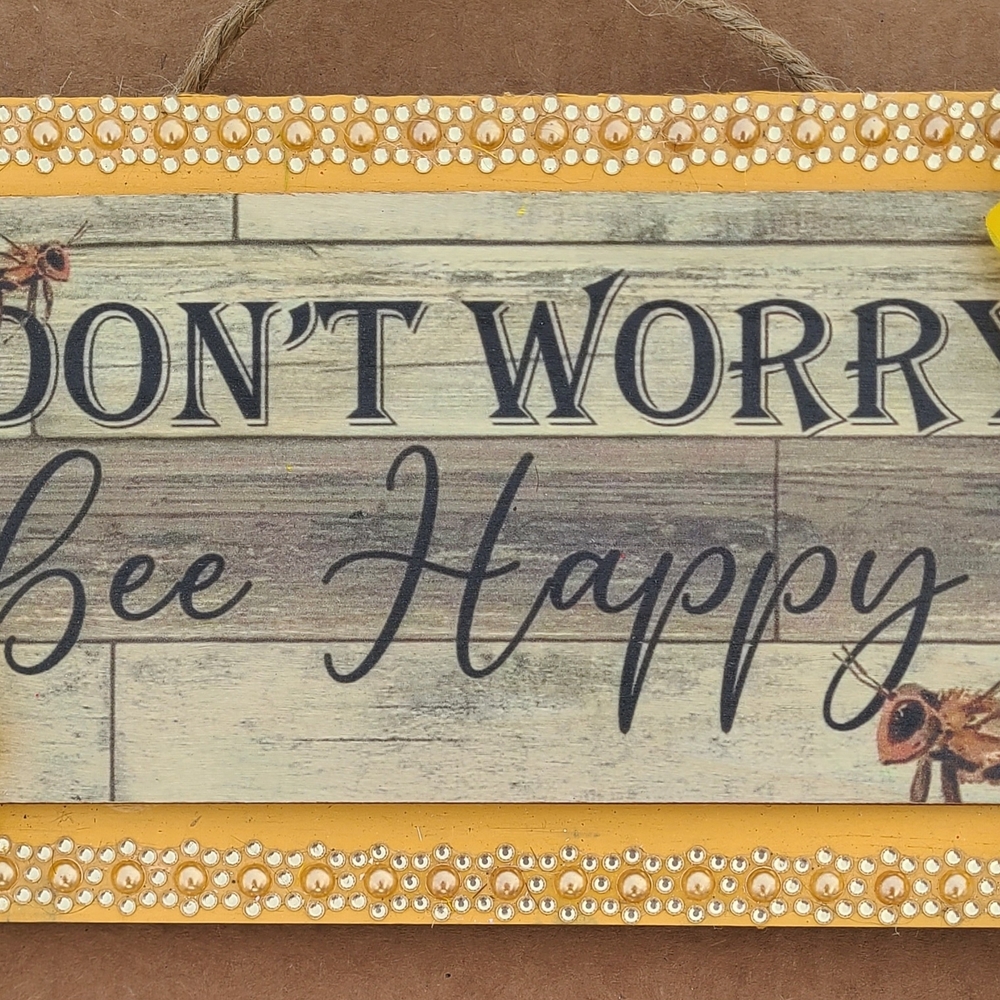 Yellow and Brown 'Don't Worry Bee Happy' Wall Decor